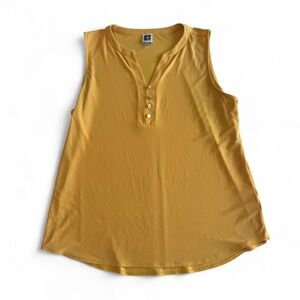 Anne Klein L Yellow Tank‎ Top Work Chic Faux Button Y2K Vibes